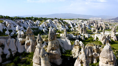 Cappadocia Goreme Valley, Turkey, 8k Aerial View.