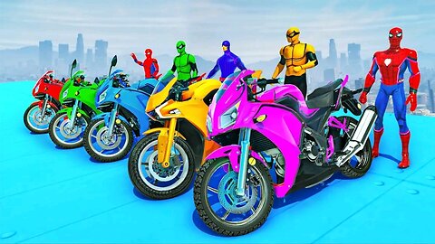 GTA V MEGA RAMP BOATS CARS MOTORCYCLE WITH TREVOR ALL SUPER HEROES NEW STUNT MAP CHALLENG