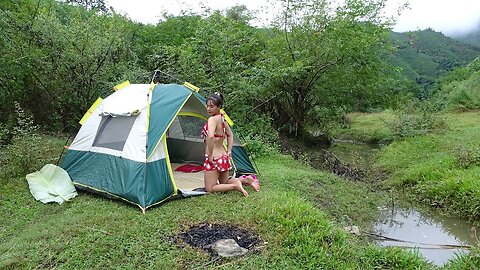 Outdoor Adventure - Bushcraft & Solo Overnight Camping, Relaxing In The Tent Shelter | ASMR