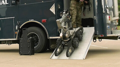 Explosive Ordnance Disposal technicians operate Telemax robot at Fort McCoy, WI