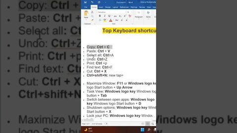 top keyboard shortcut, word shortcut, computer shortcut