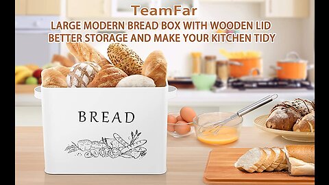 TeamFar Bread Box with Wooden Lid, 13.1” x 7.2” x 9.7” Metal Bread Container Storage Holder for...