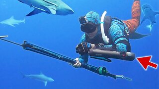 Spearing With a JETPACK Underwater with Massive Sharks!