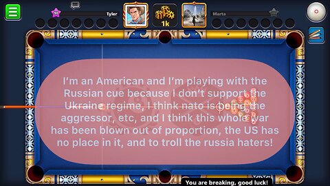 Playing 8Ball pool ￼as RUSSIA for lulz and principles