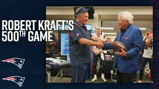 Bill Belichick Presents Robert Kraft with Game Ball from his 500th Game as the Patriots Owner