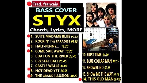 Bass cover STYX _ Chords, Lyrics (+français), MORE