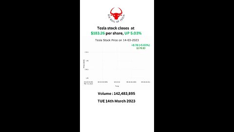 Tesla stock closes at $183.26 per share, UP 5.03% TUE 14th March 2023