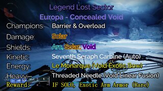 Destiny 2 Master Lost Sector: Europa - Concealed Void 1-23-22