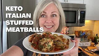 Keto Italian Cheese Stuffed Meatballs & “Noodles”