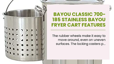 Bayou Classic 700-185 Stainless Bayou Fryer Cart Features Rubber Wheels and Locking Casters Hoo...