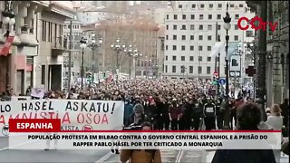 População protesta em Bilbao, na Espanha, contra a prisão do rapper Pablo Hásel
