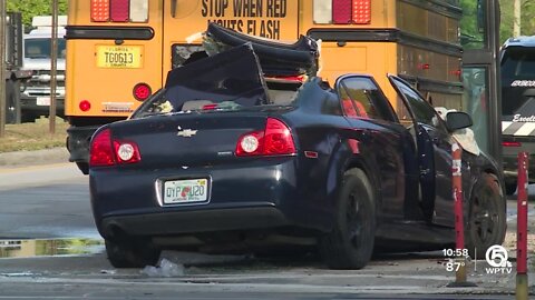 Car crashes into Palm Beach County school bus in Lake Worth Beach