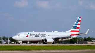 American Airlines Boeing 737 Taxis After Landing at Wittman Airport During Oshkosh 2019