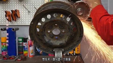 Turning a discarded car wheel hub into a self-rotating barbecue oven is awesome! + 1