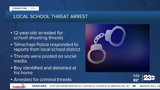 12-year-old arrested after making threats against Tehachapi schools