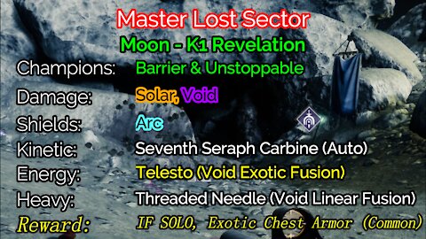 Destiny 2 Master Lost Sector: The Moon - K1 Revelation 12-31-21