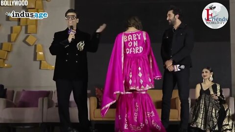 Alia Bhatt showed off her 'baby on board' message at Brahmastra movie promotions.