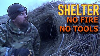 Winter Survival Shelter Camping, No Fire, No Tool Build