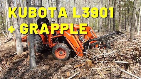 #122 Kubota L3901 & Grapple Clearing in the Woods For A Large Campsite