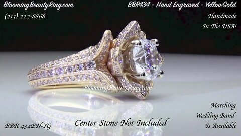BBR 434-EN-YG 1.78ctw Yellow Gold Large Hand Engraved Blooming Beauty Flower Diamond Engagement Ring