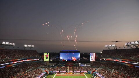 US military bombers fly over the 55th NFL Super Bowl, B-1B, B-2, B-52