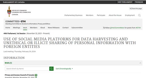 Canadian Parliament On Data Harvesting/Privacy On Social Media