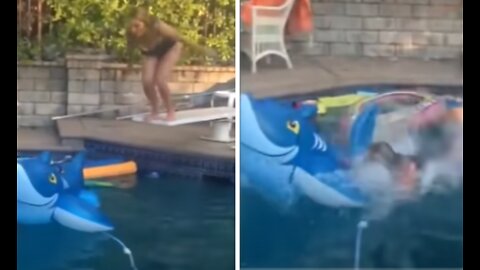Girl Jumps and Misses Inflatable Dolphin Fail Funny