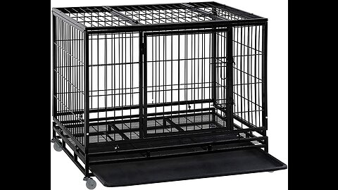 Review Large Dog Crate 48 in 42 in Heavy Duty Indoor Outdoor Dog Kennel with Plastic Tray & Di...