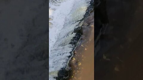 River waterfall after rain, running water sounds
