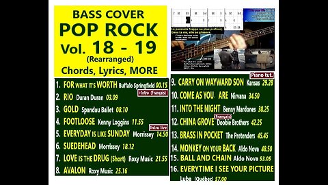 Bass cover POP ROCK Vol. 18-19 (Rearranged) +MORE links __ Chords, Lyrics, MORE