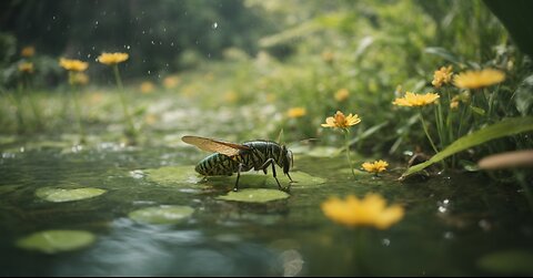 A beautiful spring water surrounded by crickets sound