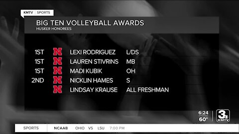 Three Husker Volleyball Players Named 1st Team All-Big Ten