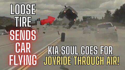Insane Dashcam Footage: Car Flips Mid-Air on Los Angeles Freeway After Collision with Flying Tire!