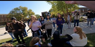 Minnesota State Univ: Quickly Draw A Crowd, Contending w/ An Atheist, Homosexuals Come Out In Force, Female Heckler w/ Mocking Sign Collapses & Students Call 911