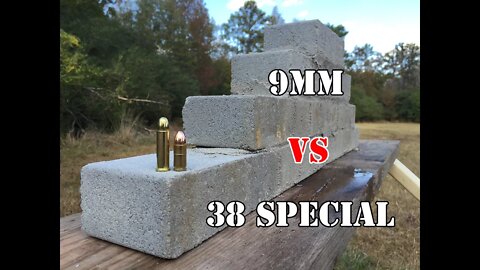 9mm vs .38 Special... Cement brick wall test