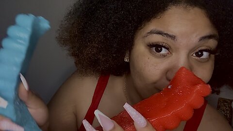 Giant Gummy Worm eating and sucking Asmr