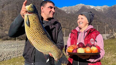 Cooking CARP on a Campfire in the Mountains - Relaxing Village Life Video