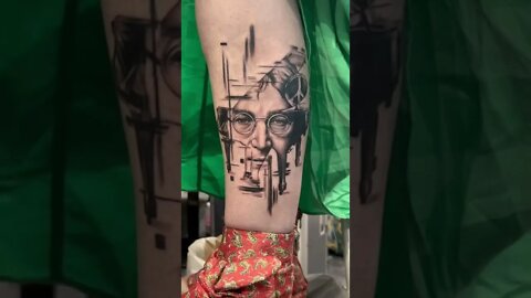 John Lennon Mosaic Portrait Leg Tattoo #shorts #tattoos #inked #youtubeshorts