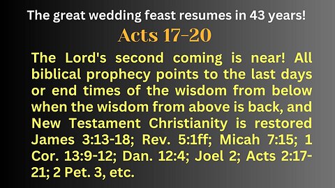 Acts 17-20 The 2nd Coming of Christ is about Christ's restoration of the Bible and Christianity.
