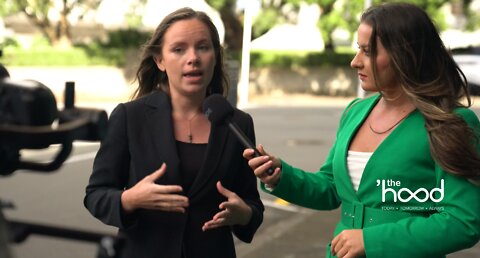 Mishaela Daken speaks with Chantelle Baker outside the High Court