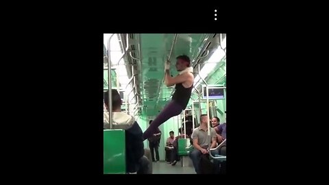 Man wasted no time working out on a subway train