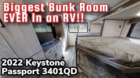 BIGGEST Bunk Room EVER in an RV | Quad-Double Bunks! 2022 Keystone Passport 3401QD