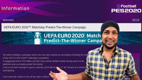 100 Million myClub Coins | UEFA EURO 2020™ Matchday Predict-The-Winner Campaign | eFootball PES 2020