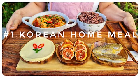 KOREAN HOME MEAL :: Tofu Jorim :: Steamed egg :: Kimchi Squid Jeon