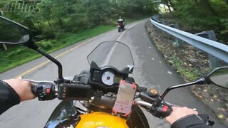 Climbing into Hawks Nest State Park on a 2012 Kawasaki Versys 650