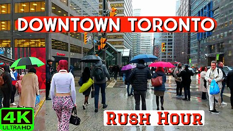 【4K】Toronto rush hour walk through urban Downtown & Queen St Canada 🇨🇦