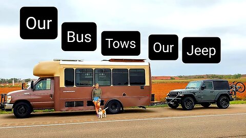 Shuttle Bus Conversion || How we tow our Jeep with pros & cons