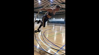 Circus artist practices her moves on the German wheel