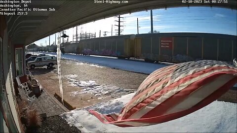 NB CP 261 Manifest with LTEX 803 Ex Amtrak P40 at Washington, IA on February 18, 2023