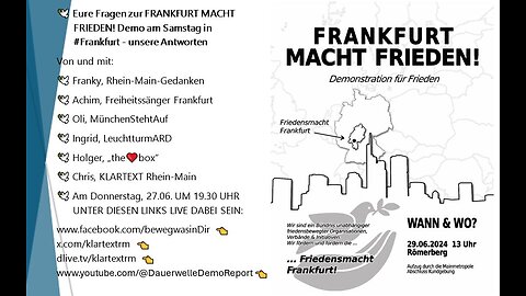 🕊 Eure Fragen zur FRANKFURT MACHT FRIEDEN! Demo am Samstag in #Frankfurt - unsere Antworten